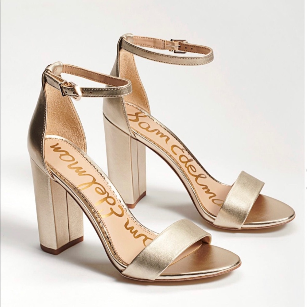 Sam Edelman light gold leather block heel sandals